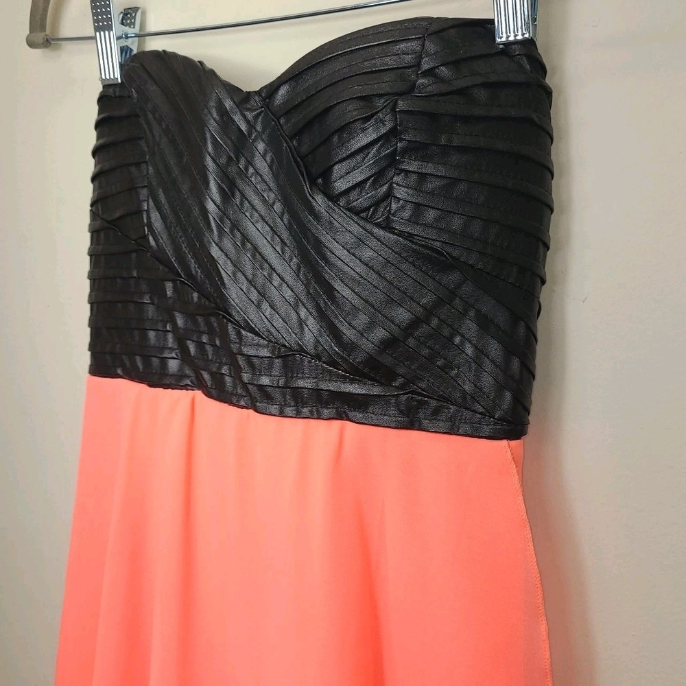 Charlotte Russe Strapless High Low Dress Med Black Faux Leather‎ Prom NWT $37